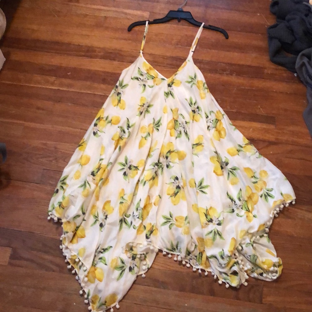 NEW W/TAGS flowy asymmetrical pom-pom lemon dress
